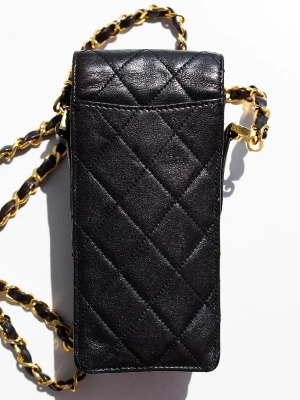 Chanel Vintage 1996 Black Lambskin Leather 24K Gold CC Turnlock 90s Phone Holder